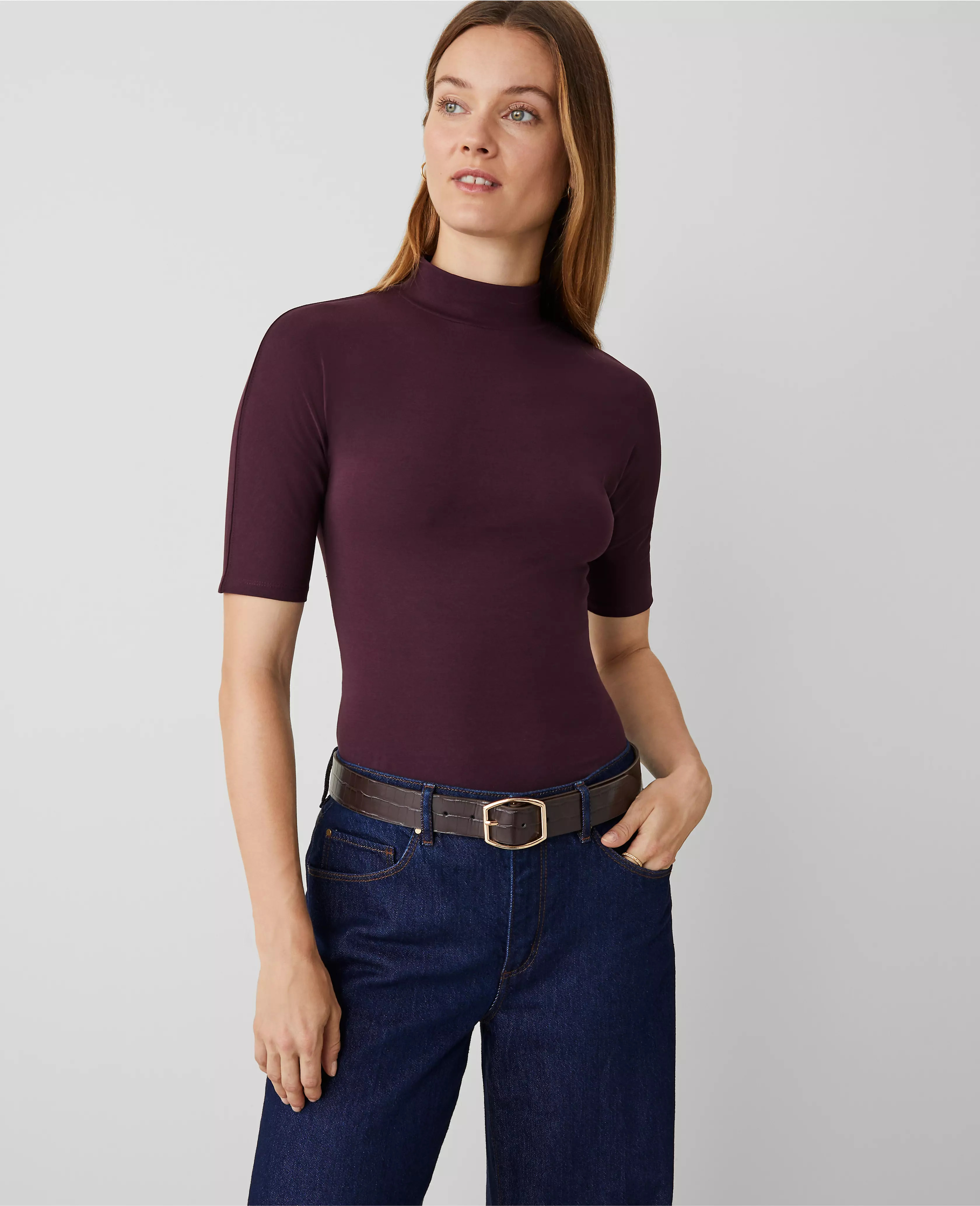 Mock Neck Elbow Sleeve Top | Ann Taylor (US)