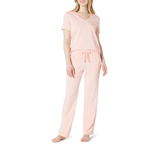 Amazon Essentials Women's Soft Cotton Blend Short Sleeve T-Shirt and Pant Pajama Set, Light Pink, X-Small | Amazon (US)