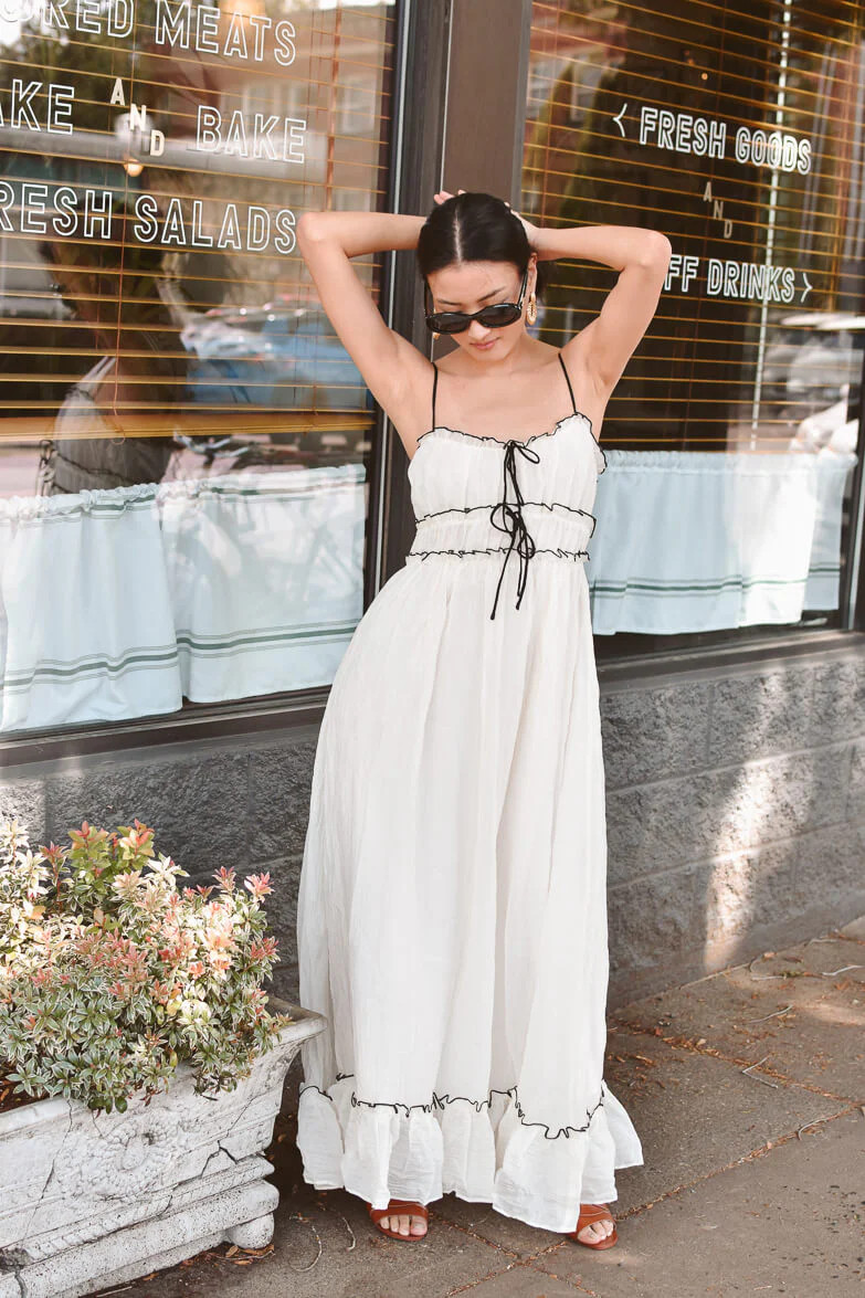 Violetta Cream Maxi Dress with Bow Detail | Confête