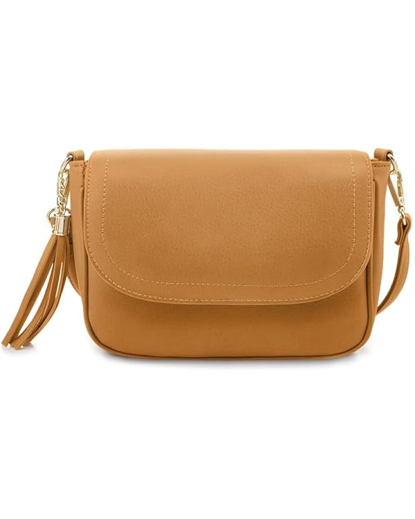 EVVE Small Crossbody Bags for Women Trendy Flap Saddle Purses with Tassel Vegan leather Shoulder ... | Amazon (US)