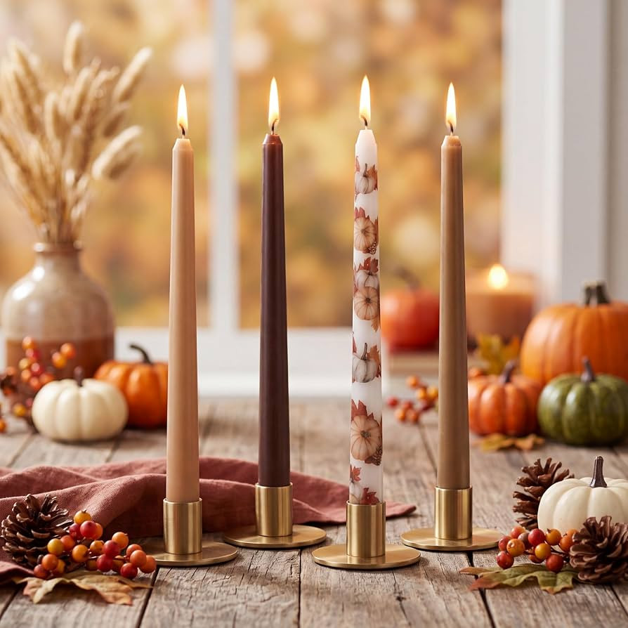 Conelist 4 Pcs Fall Taper Candle 10 Inch Brown Pumpkin Candlesticks | Amazon (US)