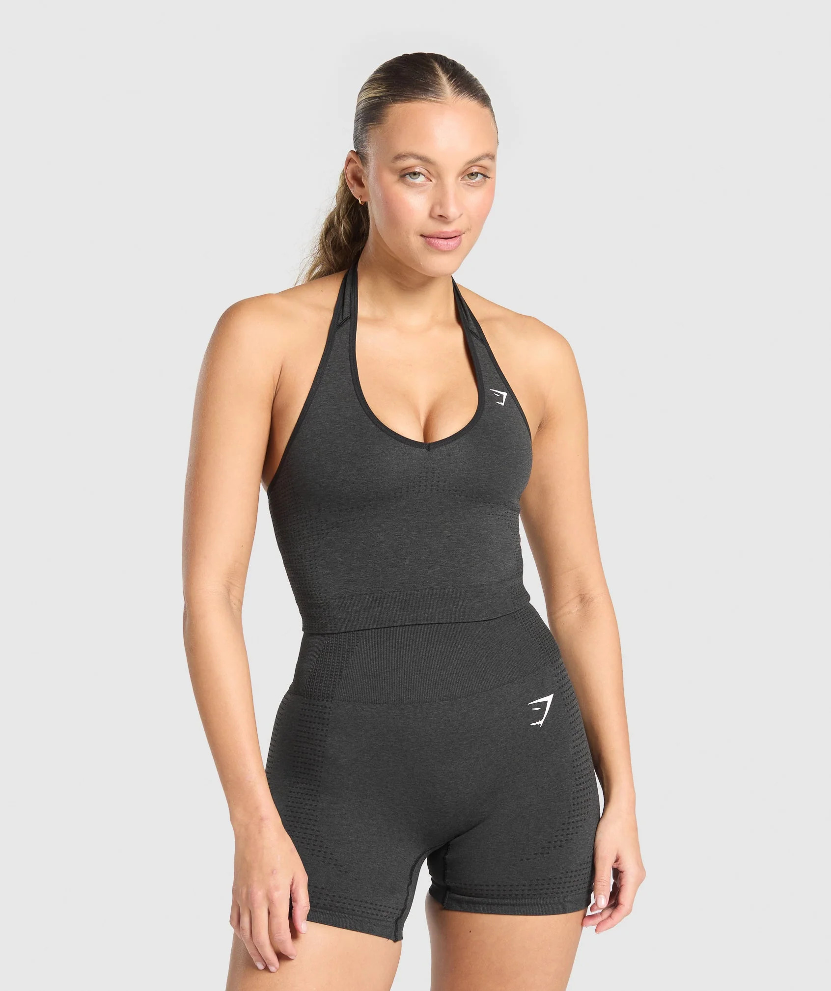 Gymshark Vital Halter Neck Tank With Shelf - Black Marl | Gymshark US