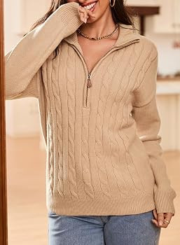 Dokotoo Women's Sweaters 2025 Fall Winter Quarter Zip Casual Ribbed Cable Knit Pullover | Amazon (US)