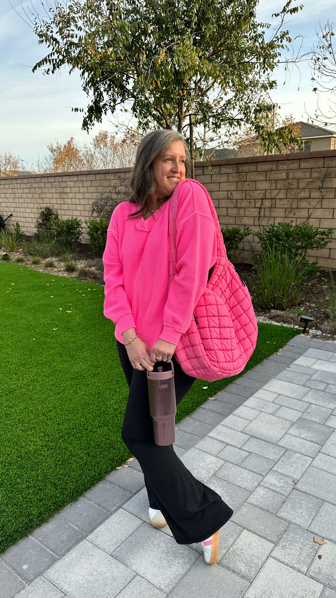 On Wednesdays, we wear pink

My sweatshirt is from Aeri a few years ago, so I can’t link it sorry. 😢 

My flare leggings are actually the comfiest thing, has pockets and looks like a work pant. 

My sneakers are @addidas and of course have pink stripes. Duh 🙄 

My puffer bag is @freepeople and the actual perfect bright oink. I’m obsessed. 💕🎀 

My jewelry is mostly Amazon but a few pieces are @gorjana  

#LTKootd #LTKMidsize #LTKOver40