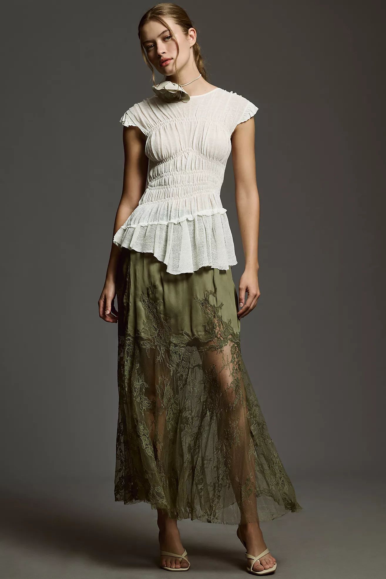 By Anthropologie Satin Lace Slip Skirt | Anthropologie (US)