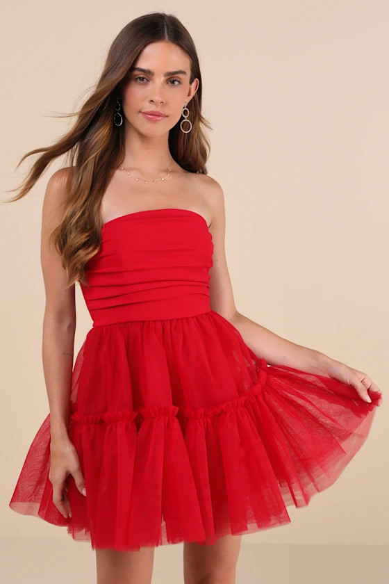 Lovely Extravagance Red Tulle Strapless Mini Dress | Lulus