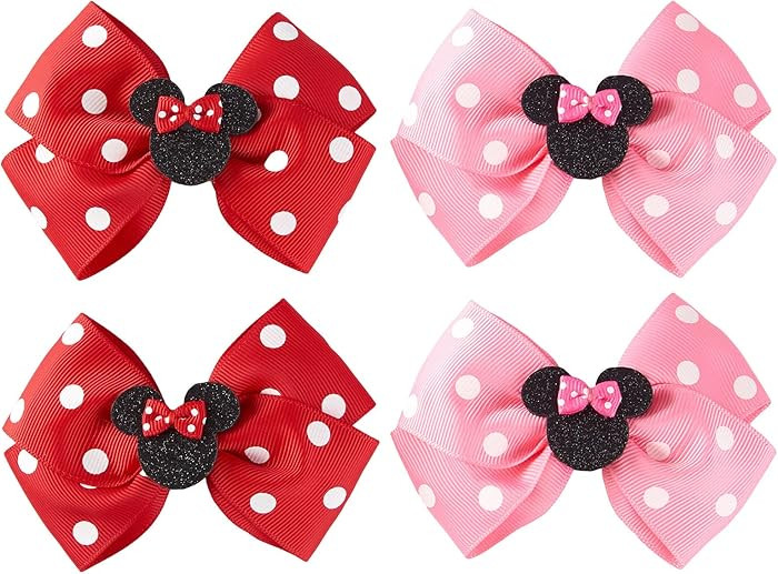 Baby Girls Mouse Ears Hair Bow Clips 4pc Birthday Party Cartoon Hair Accessories 4 Inch Polka Dot | Amazon (US)