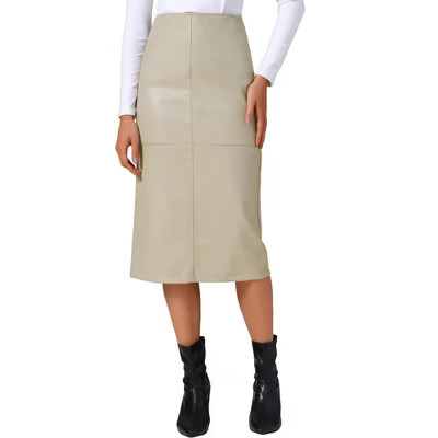 INSPIRE CHIC Women's PU Leather High Waisted Split Back Bodycon Pencil Midi Skirt X-Small Beige | Target