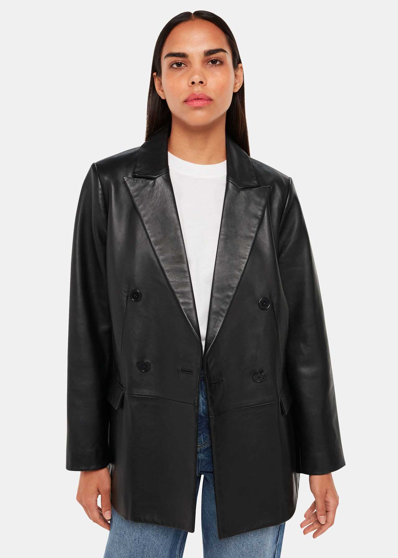 Black Aliza Waisted Leather Blazer | WHISTLES | | Whistles