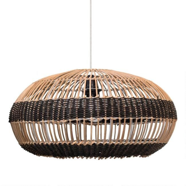 Black and Natural Striped Rattan Simone Pendant Shade | World Market
