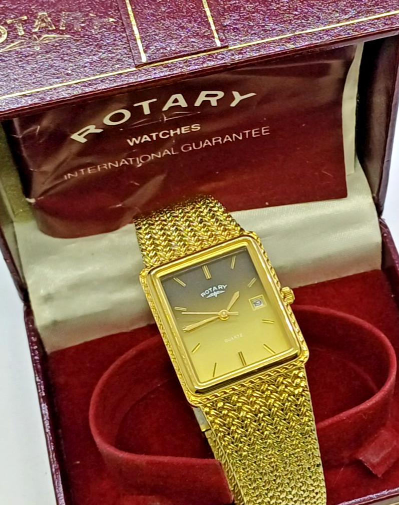 ROTARY RARE GRADIENT DIAL QZ WATCH DRESS GOLD P. DATE MENS SWISS BOX -PAPERS  | eBay Australia | eBay AU