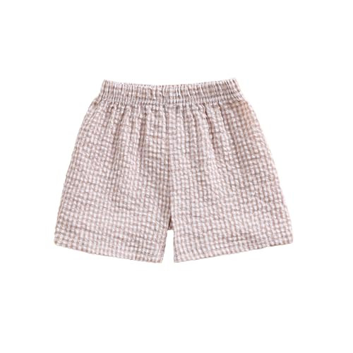 KtwHarnu Toddler Baby Boy Girl Shorts Gingham Plaid Casual Shorts Elastic Waist Shorts Bottoms Summer Clothes ​ (Khaki, 18-24 Months) | Amazon (US)