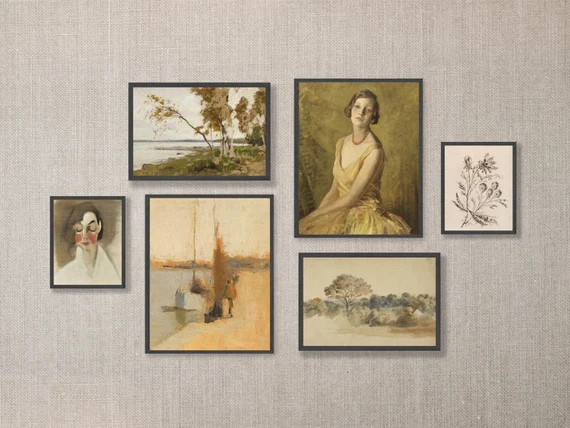 Gallery Wall Set | Vintage Art Collection, Warm Golden Antique Landscape, Fall Color Pallet Art, ... | Etsy (US)