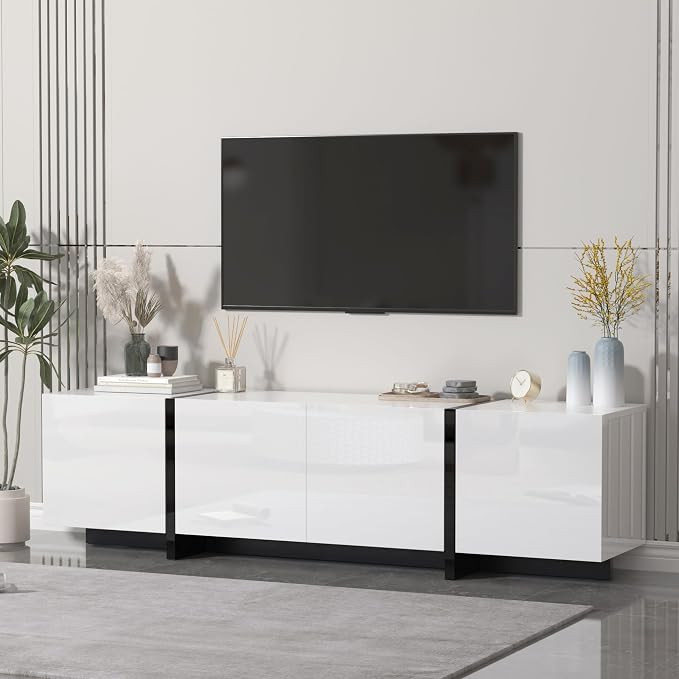 67" Wide High-Gloss Modern TV Stand for TVs up to 75" - Stylish Media Console for Living Room in ... | Amazon (US)