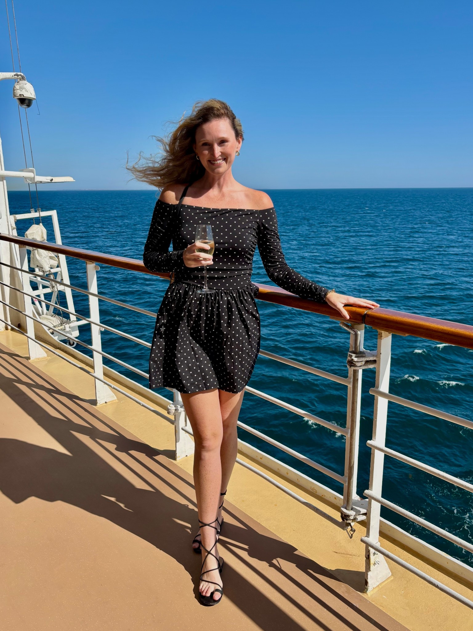 Vacation dress or cruise outfit. Comfortable tall girl friendly polka dot outfit. Unfortunately an older dress from H&M, but I linked a similar look. Polka dot off the shoulder 

#LTKTravel #LTKSeasonal