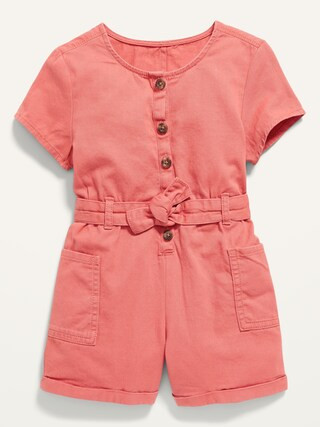 Short-Sleeve Tie-Belt Utility Romper for Toddler Girls | Old Navy (US)