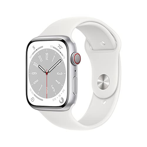 Apple Watch Series 8 [GPS + Cellular 45mm] Smart Watch w/Silver Aluminum Case with White Sport Band - M/L. Fitness Tracker, Blood Oxygen & ECG Apps, Always-On Retina Display, Water Resistant | Amazon (US)