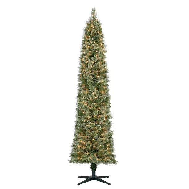Home Heritage Stanley 7' Pencil Artificial Pine Slim Christmas Tree with Lights - Walmart.com | Walmart (US)