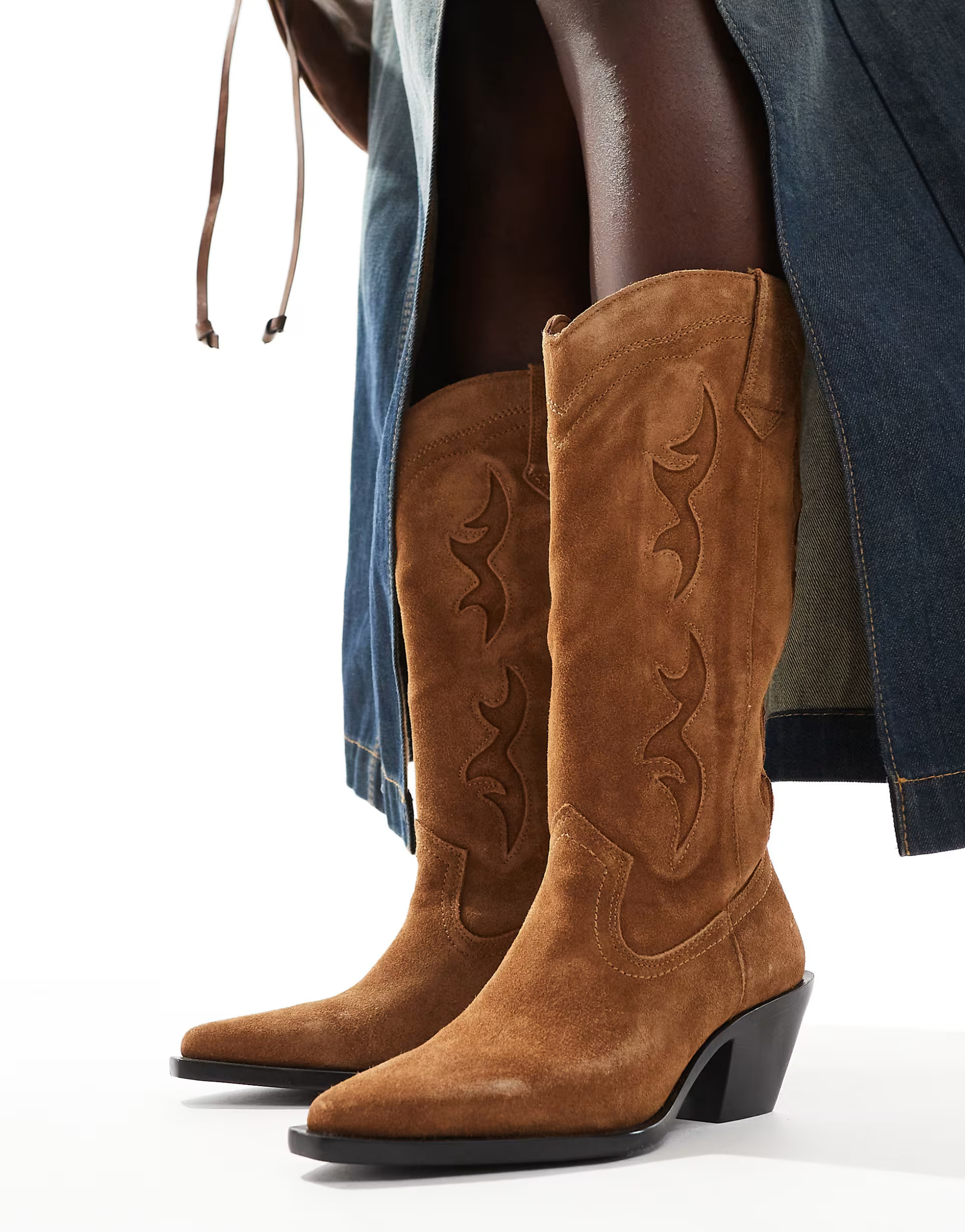 Stradivarius suede look heeled cowboy boots in beige | ASOS | ASOS (Global)