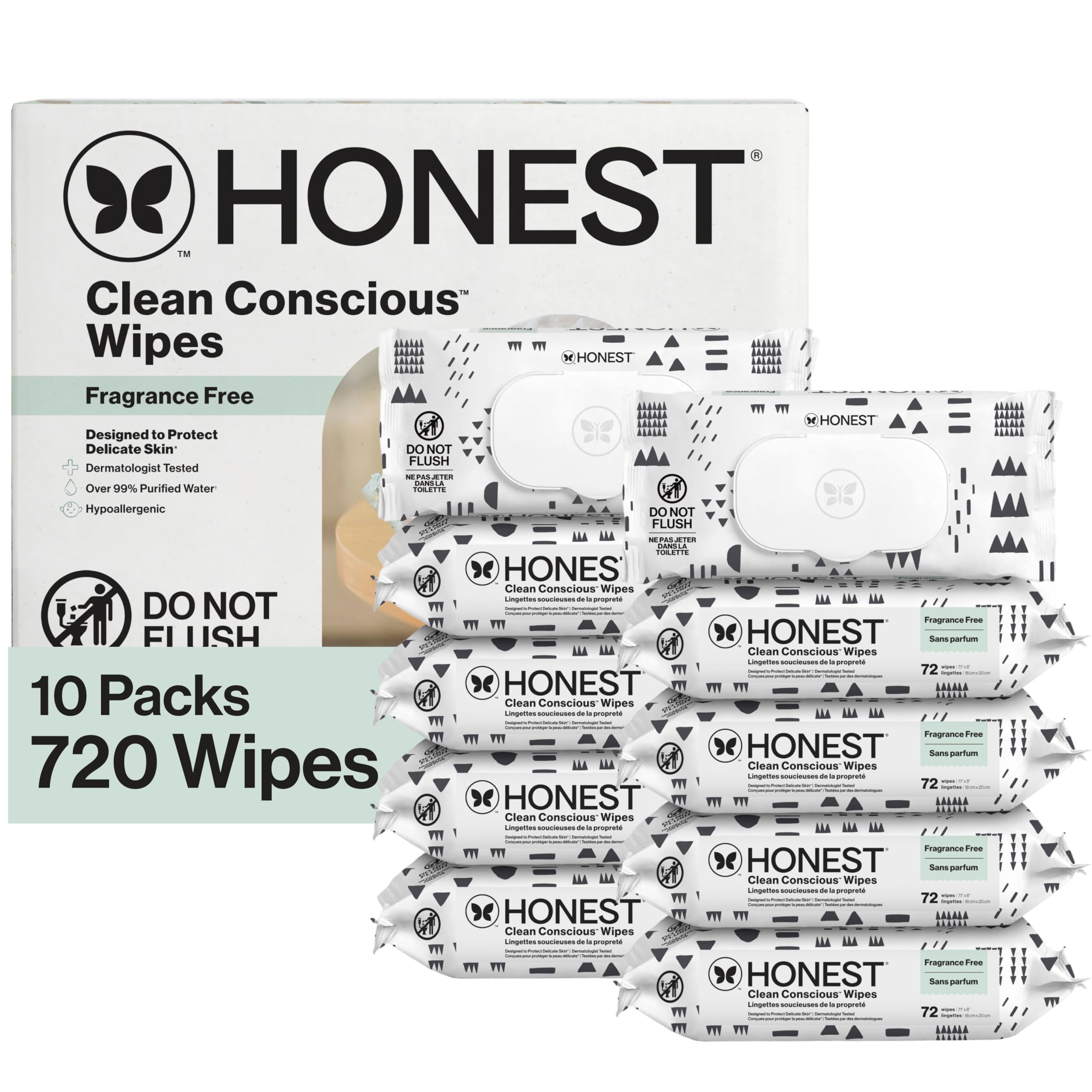 The Honest Company Hypoallergenic Multi-Use Baby Wipes for Sensitive Skin, Pattern Play, 720 Coun... | Amazon (US)