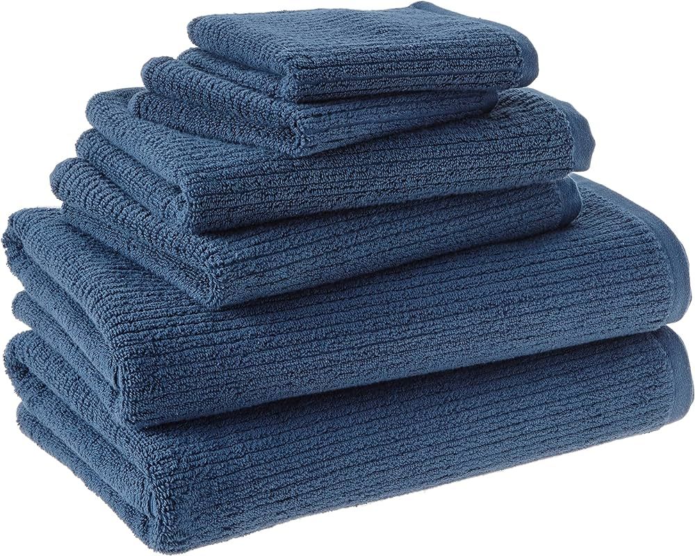 Amazon Aware 100% Organic Cotton Ribbed Bath Towels - 6-Piece Set, Navy | Amazon (US)