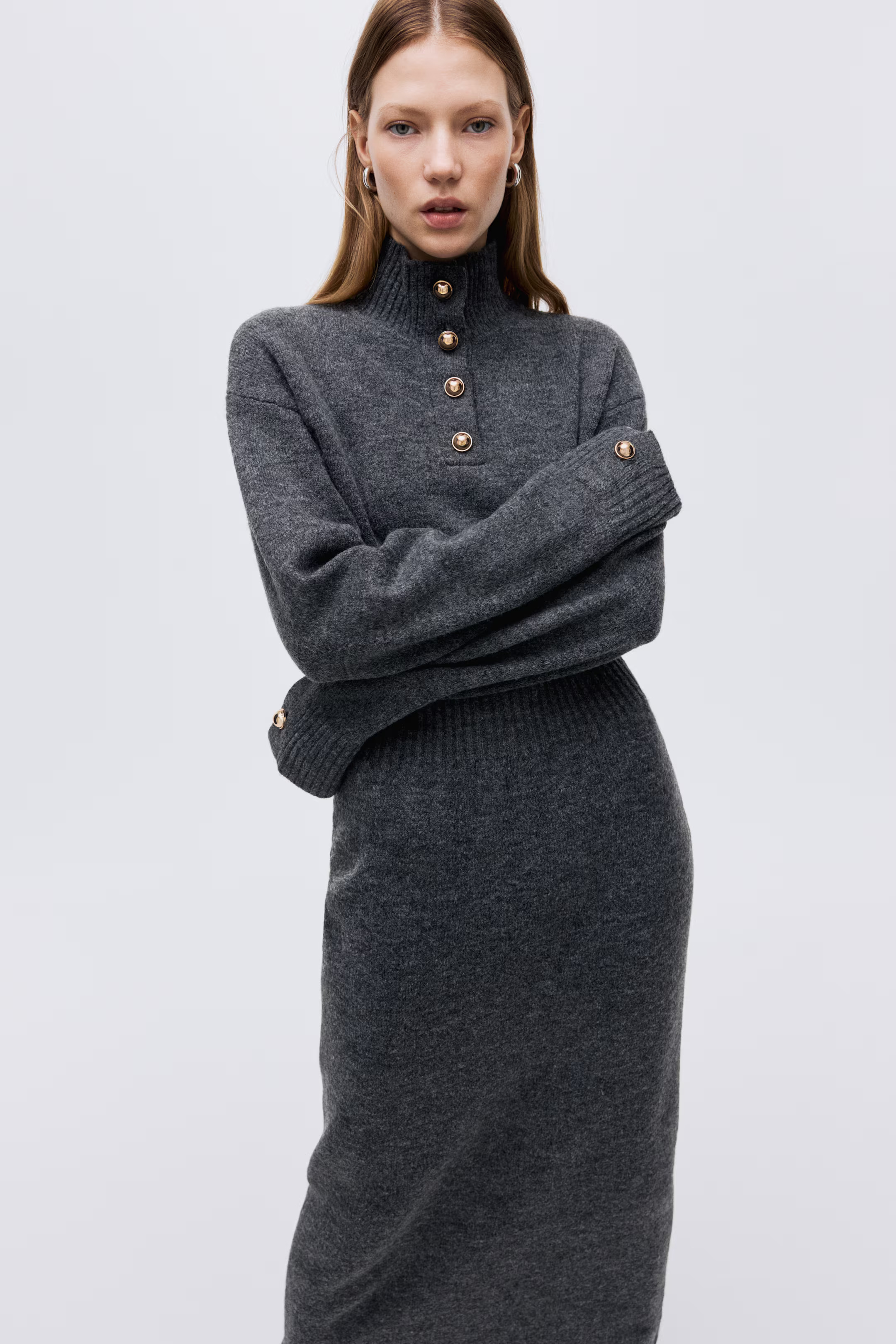 Knitted turtleneck dress - Dark grey marl - Ladies | H&M GB | H&M (UK, MY, IN, SG, PH, TW, HK)