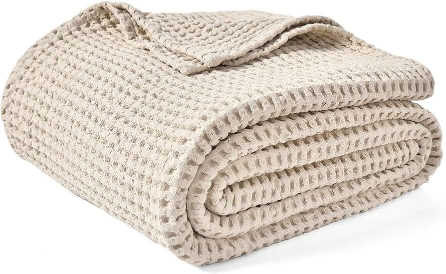 PHF 480GSM 100% Washed Cotton Waffle Weave Blanket, Cozy Breathable Skin-Friendly Throw Twin Size for All Season, Luxury Fall Layer Bedspread for Couch Bed Sofa,Elegant Home Decor,Natural,66"x90" | Amazon (US)