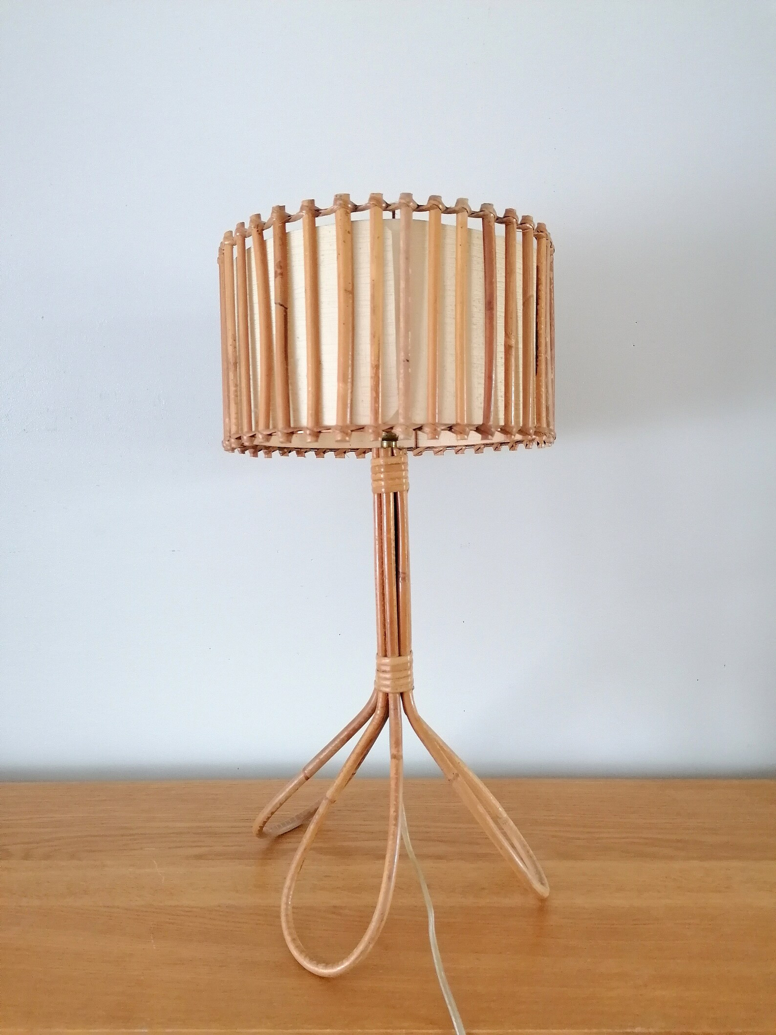 Rattan lamp attributed to Louis Sognot 1950, rattan table lamp, vintage rattan lamp, rattan bedsi... | Etsy (US)