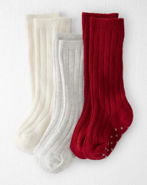 Baby Girl 3-Pack Knee-High No-Slip Socks Made with Organic Cotton - Little Planet | Carter's | Carter's Inc
