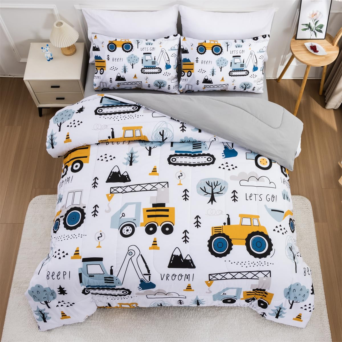 NTBED 5 Pieces Construction Truck Twin Comforter Set for Boys Kids Forest Vehicles Excavator Ligh... | Amazon (US)