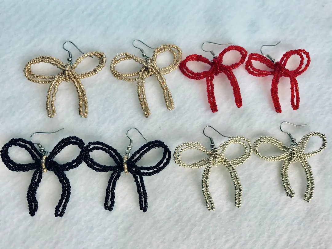 Beaded Bow Earrings - Etsy | Etsy (US)