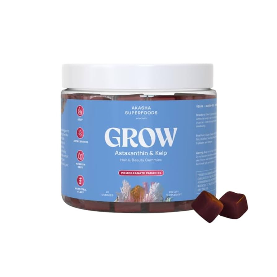 Grow Hair & Beauty Gummies, Supplement with Zinc, Vitamin E, Astaxanthin, Kelp, & Pumpkin Seed, P... | Amazon (US)