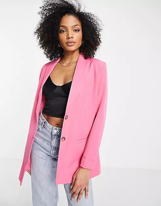 Pieces exclusive oversized blazer in bright pink | ASOS (Global)