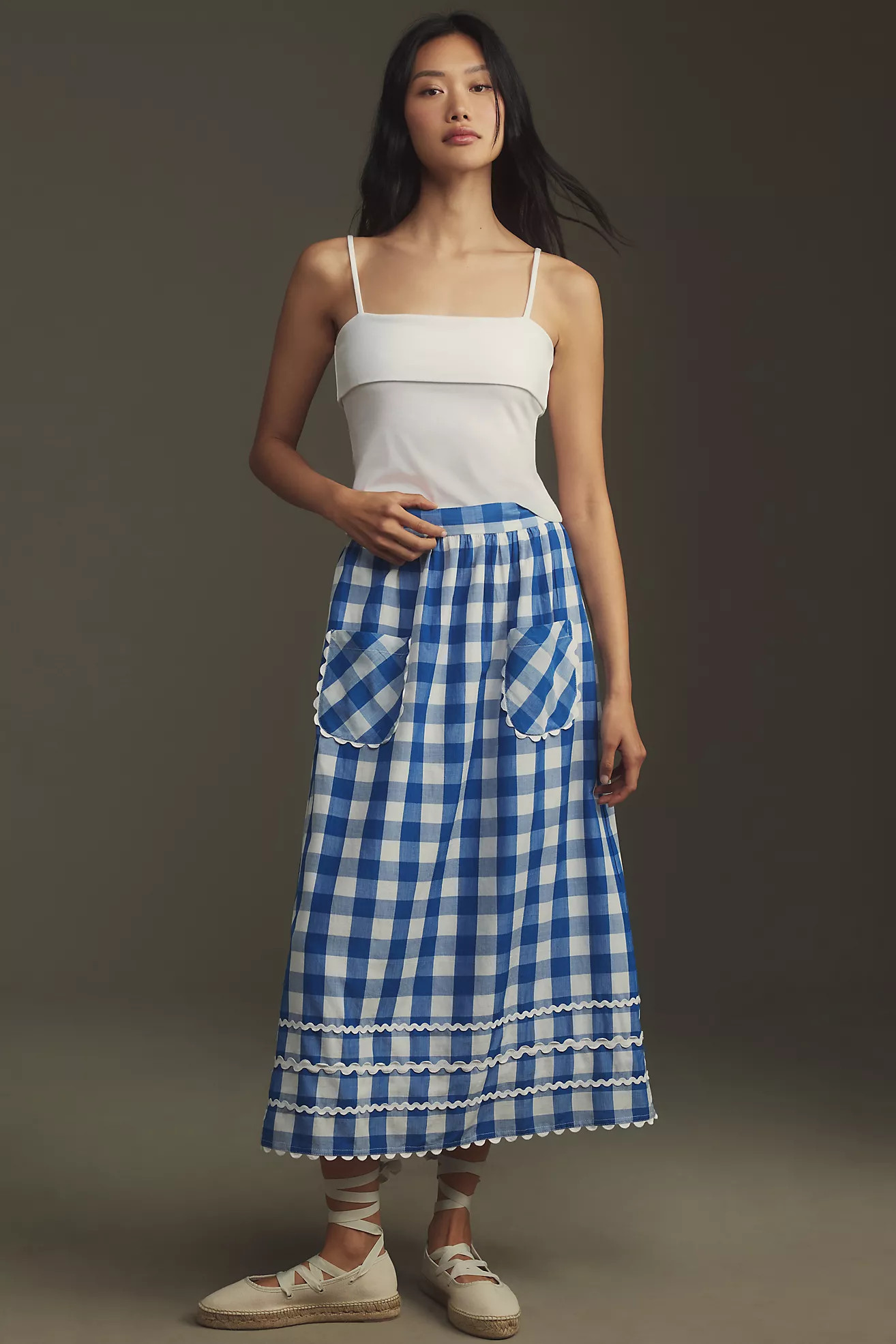 Pink City Prints Ric Rac Gingham Midi Skirt | Anthropologie (US)