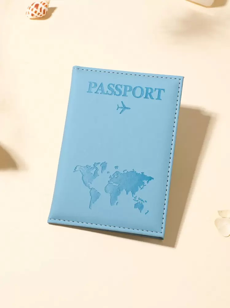 1pc Travel Passport Holder With Map Pattern & Letter Detail, Matte Surface Pu Material, Cross-Bor... | SHEIN
