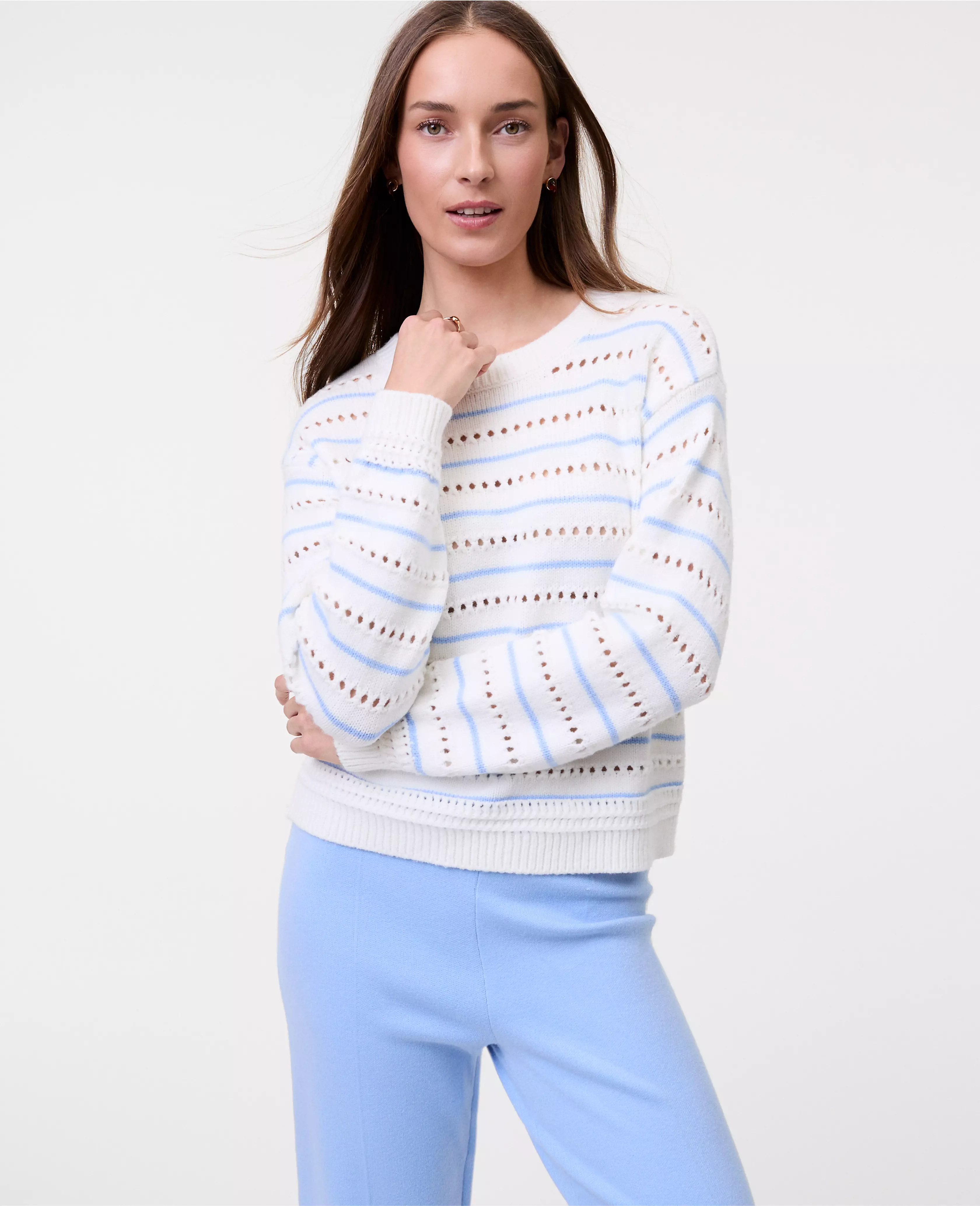 Weekend Collection Pointelle Striped Sweater | Ann Taylor