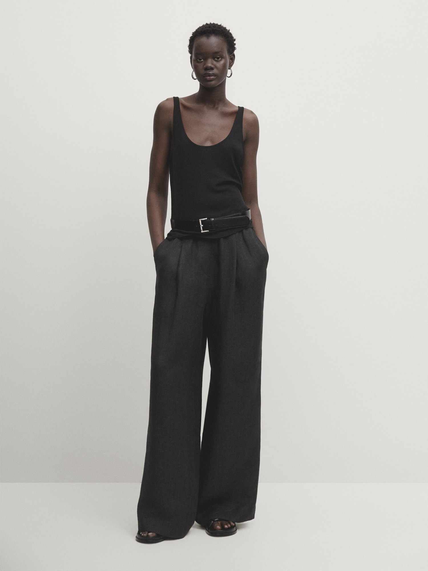 Wide-leg trousers with elasticated waistband | Massimo Dutti US
