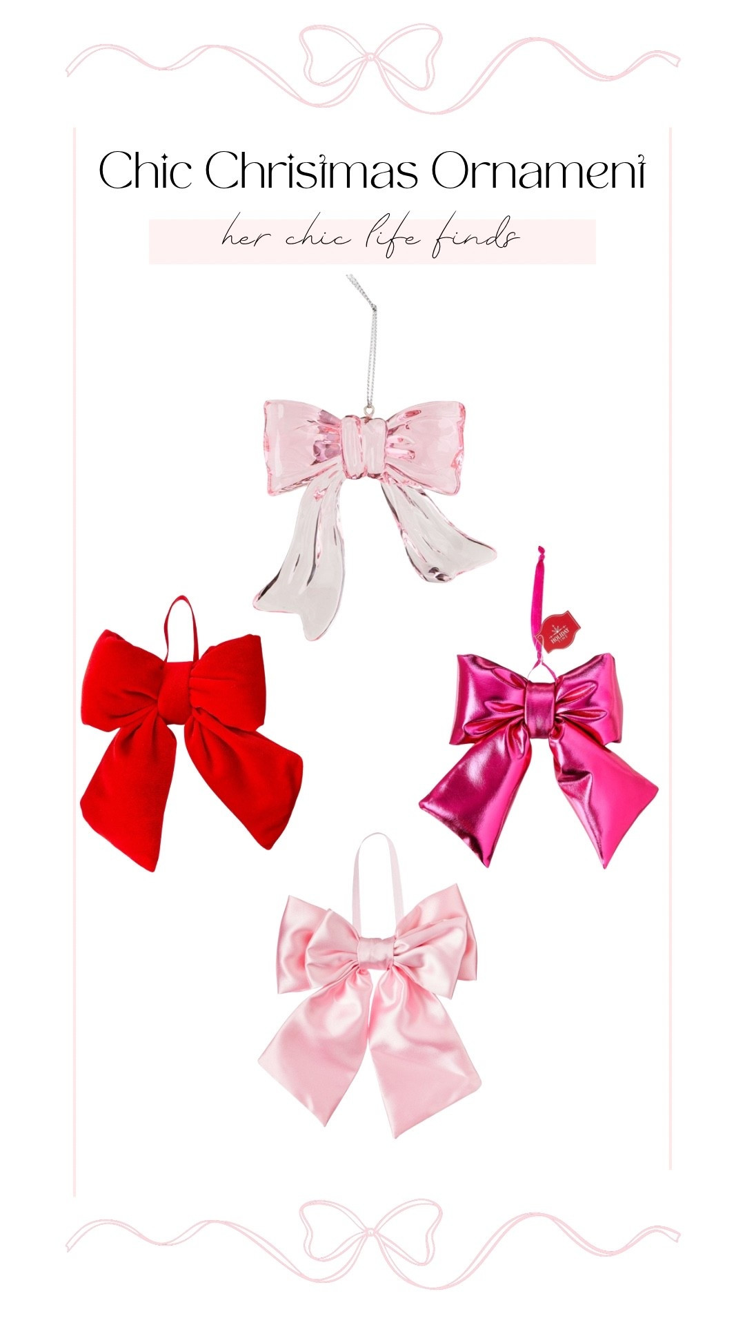 Walmart bow ornaments 
Pink bow ornaments 

#LTKSeasonal #LTKHome #LTKStyleTip