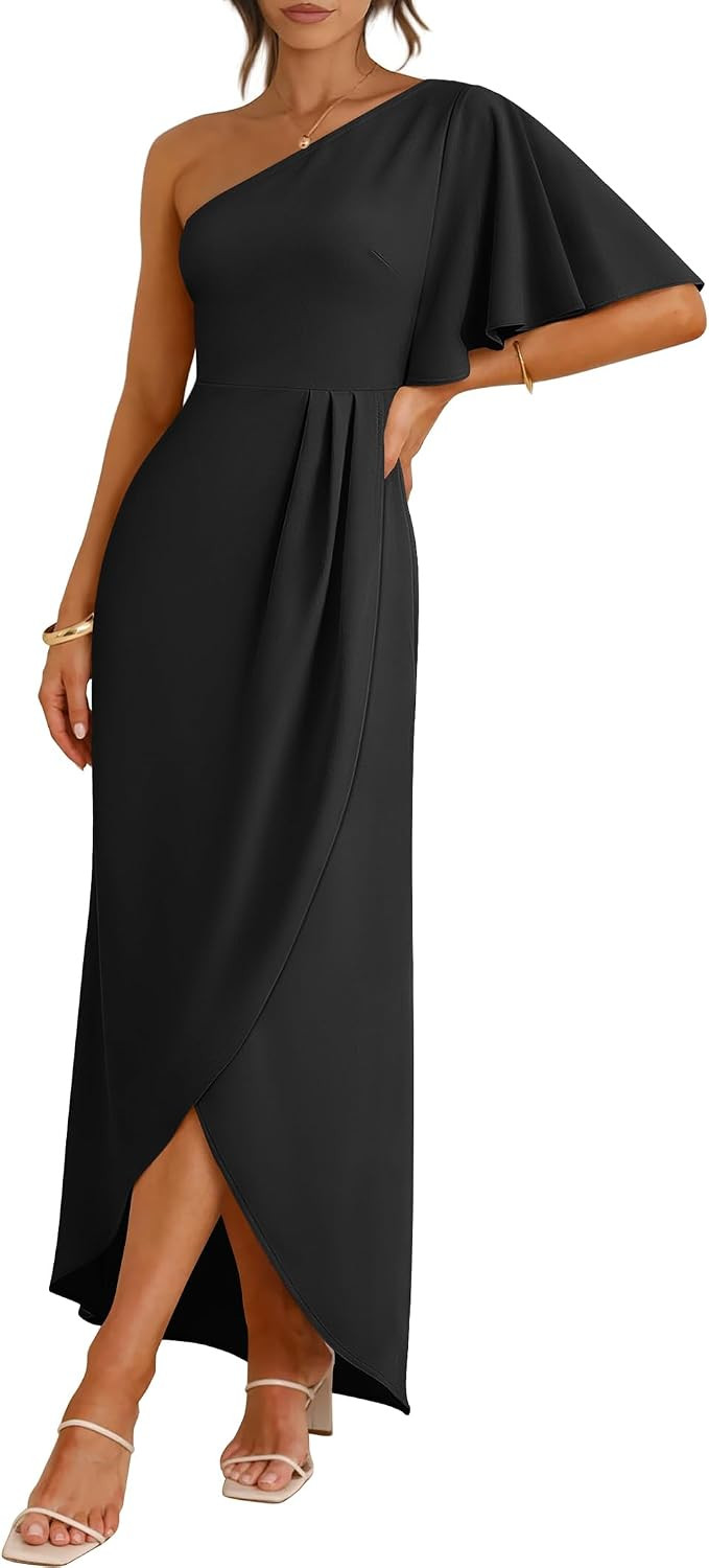 ANRABESS Women One Shoulder Formal Wedding Guest Dress | Amazon (US)