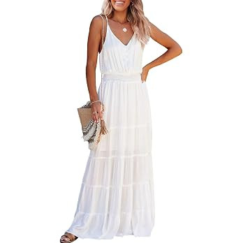 PRETTYGARDEN Women's 2026 Summer Maxi Dress Spaghetti Strap Sleeveless High Waist Beach Vacation ... | Amazon (US)