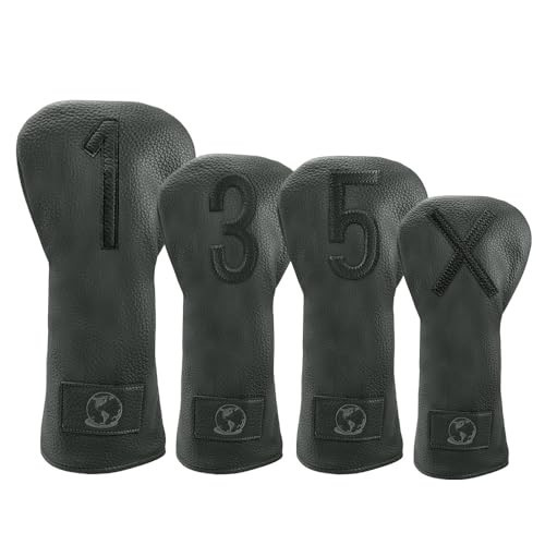 GLOBE IN ONE Premium Golf Club Head Covers Set of 4 - Fits Driver, Fairway & Hybrid Clubs (1, 3, 5, X) | Durable Golf Headcovers, Stylish Protection for Men & Women - Golf Club Covers Black | Amazon (US)