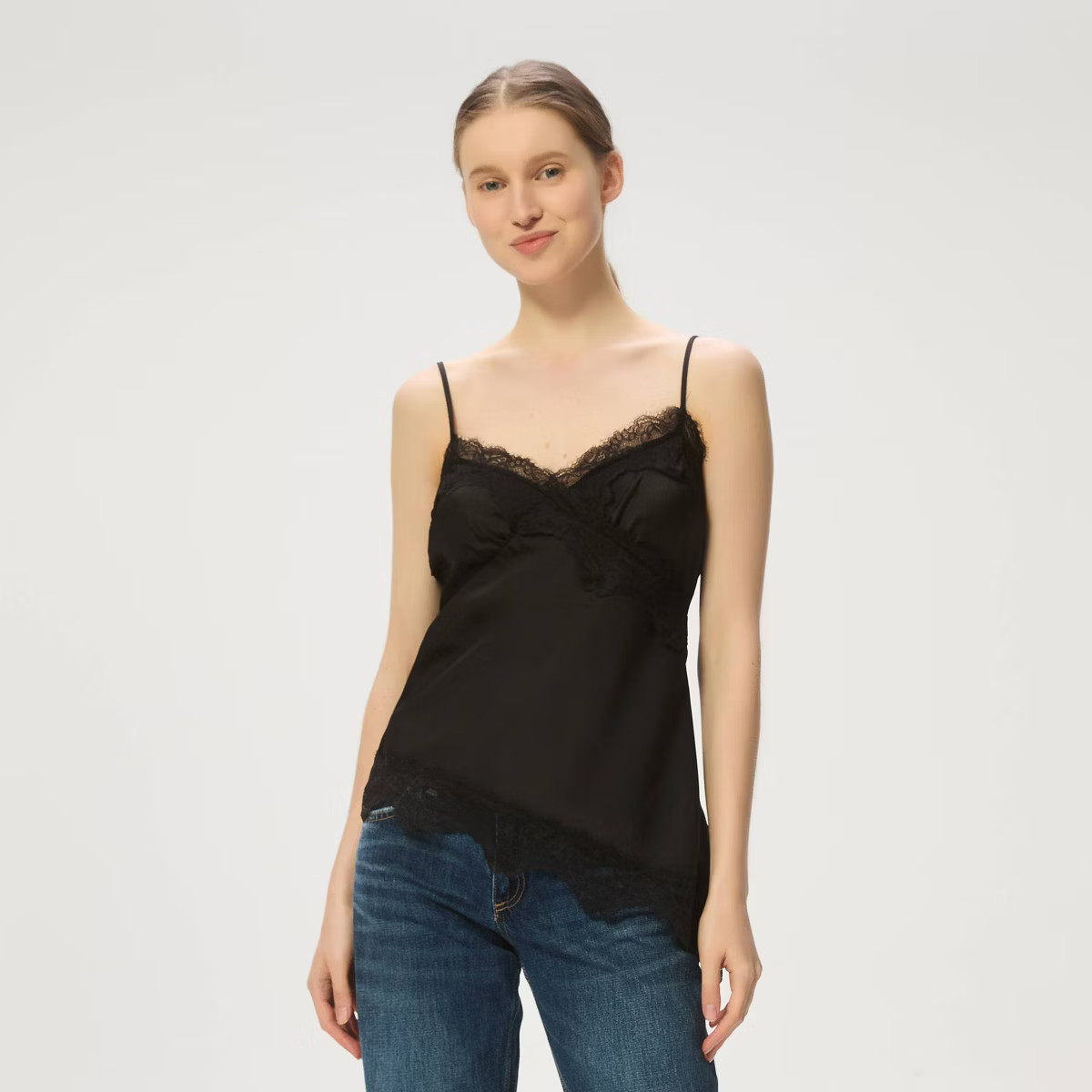 Women's Asymmetrical Lace Cami - A New Day™ Black | Target