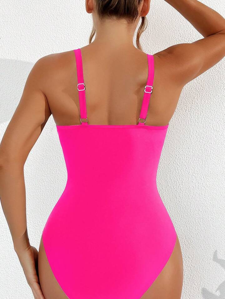 SHEIN Swim Summer Beach Wire Mesh Contrast One-Piece Swimsuit Valentine | SHEIN