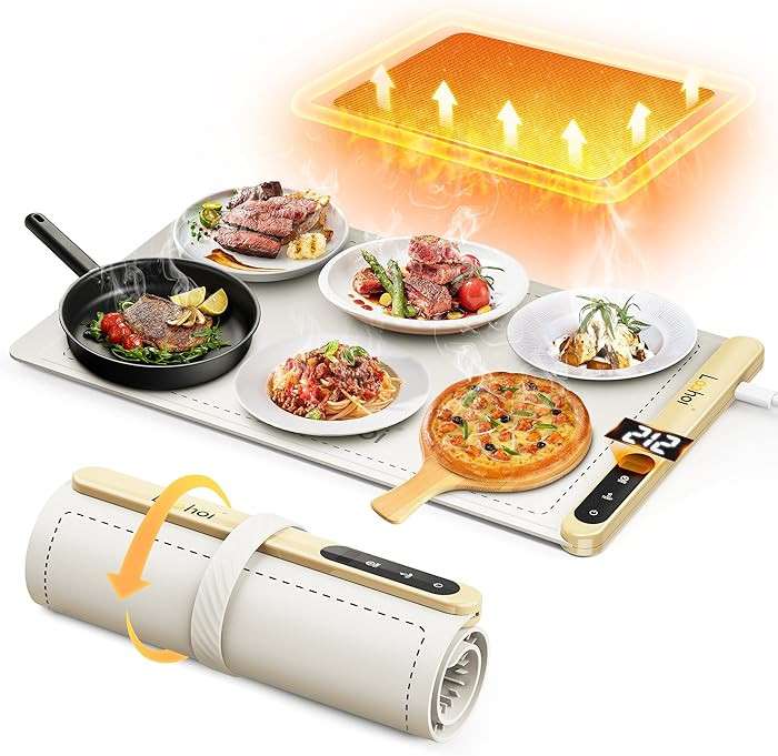 Food Warming Mat,Full Surface Heating Electric Warming Tray with 6 Temperature Settings & Fast He... | Amazon (US)