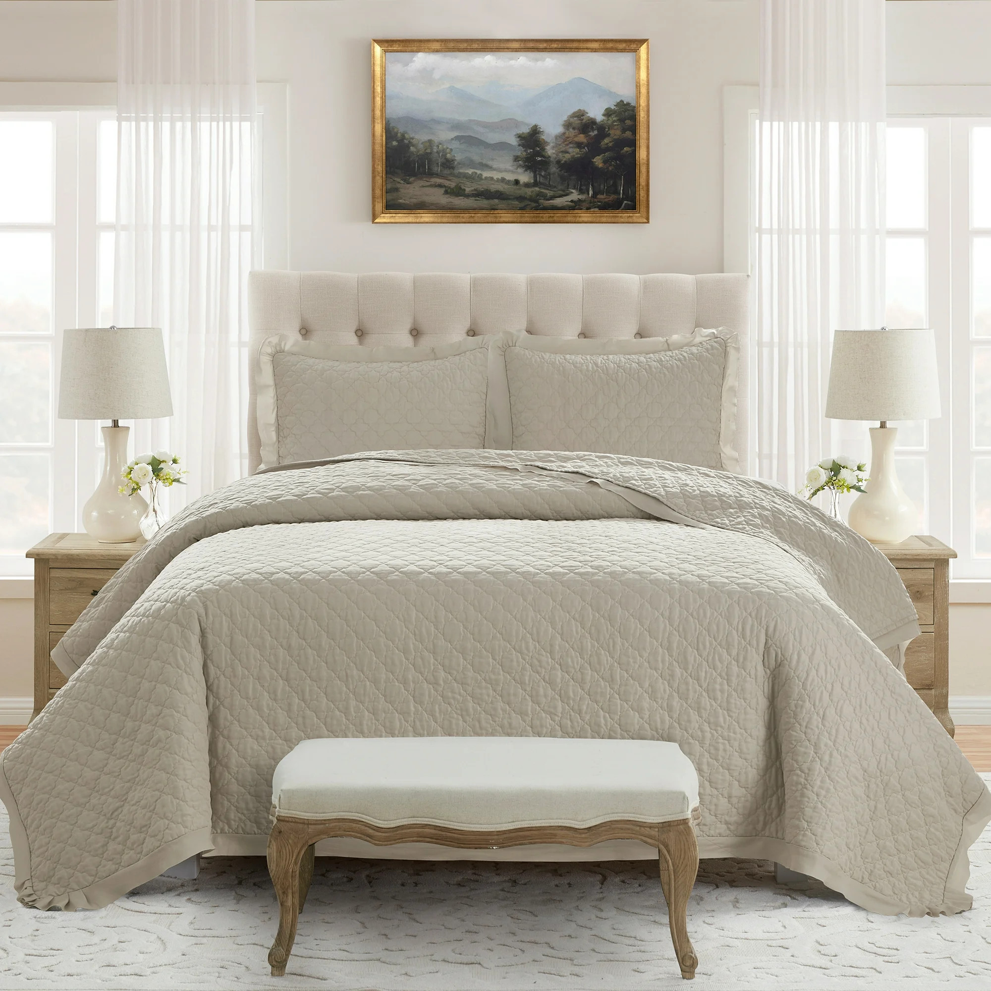 My Texas House King Quilt Set, All-Season, 3-Piece, Beige Trellis | Walmart (US)