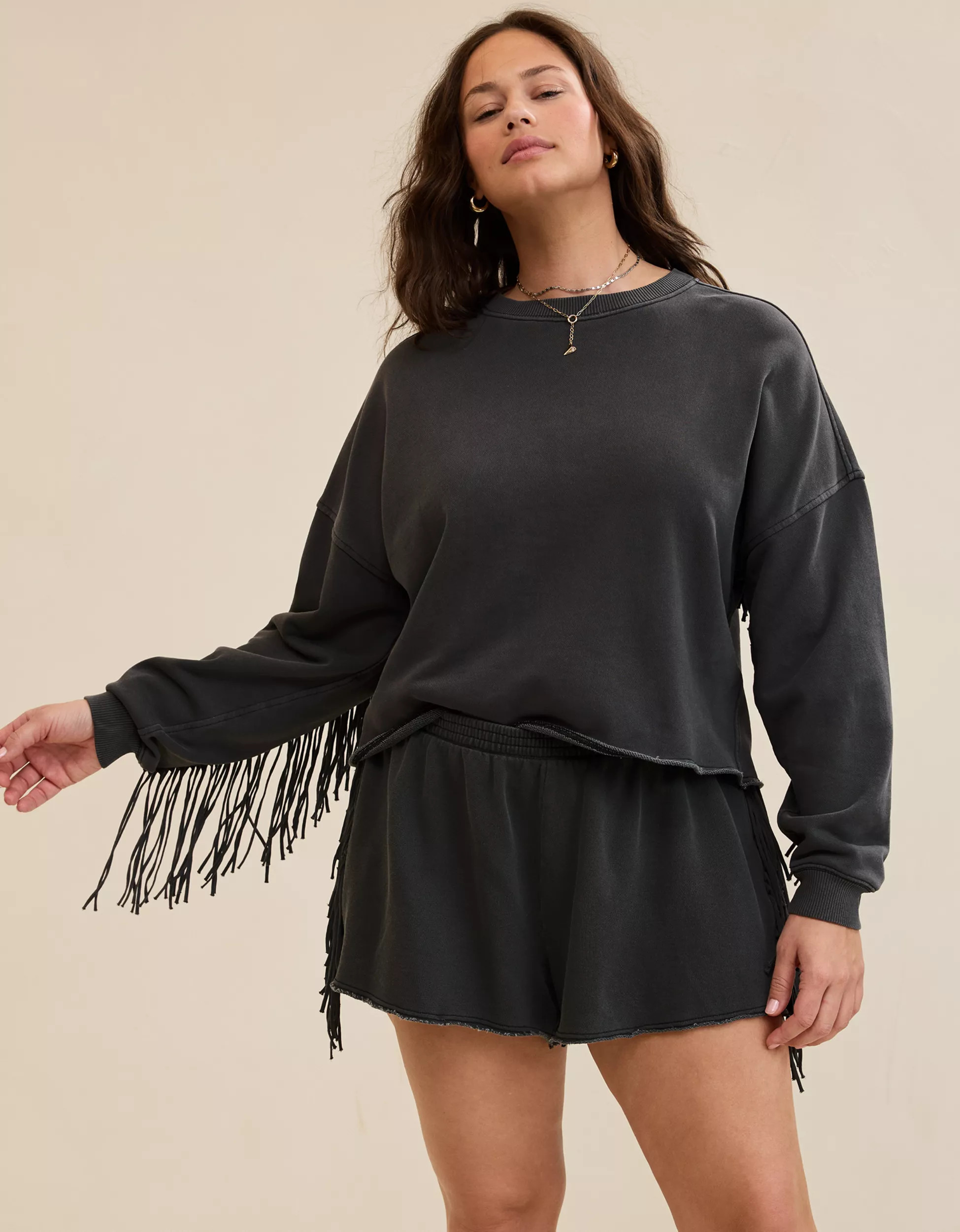 Aerie Festival Fringe Crew Sweatshirt | American Eagle Outfitters (US & CA)
