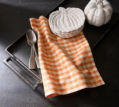 Pumpkin Gingham Organic Cotton Tea Towels - Set of 2 | Pottery Barn (US)