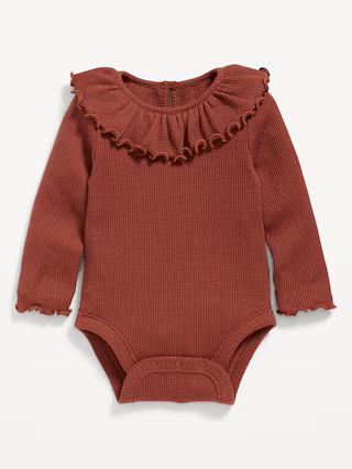 Long-Sleeve Ruffle-Trim Thermal-Knit Bodysuit for Baby | Old Navy (US)