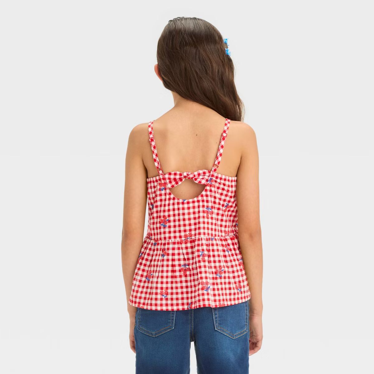 Girls' Gingham Embroidered Floral Americana Peplum Tank Top - Cat & Jack™ Red | Target