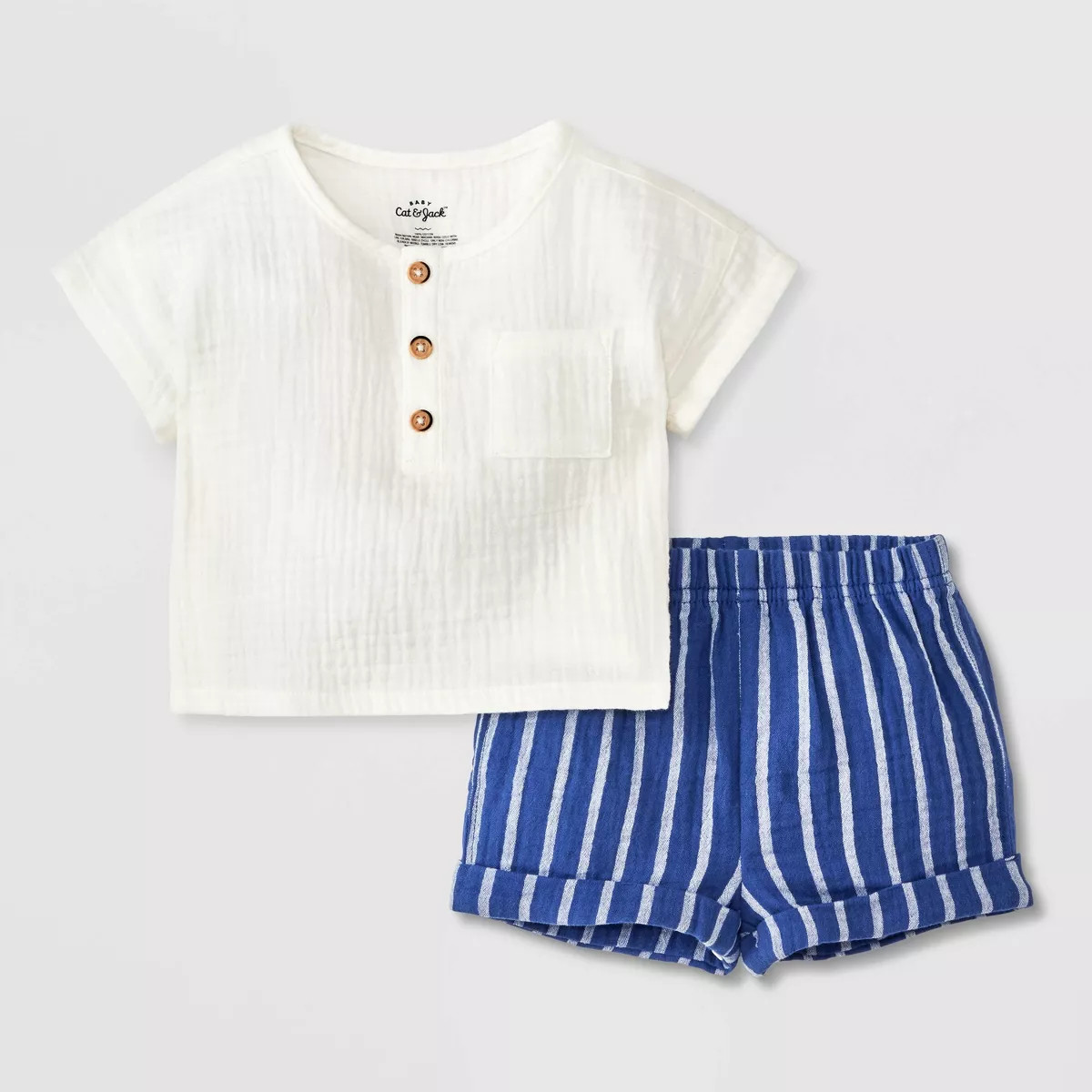 Baby Striped Henley Top & Bottom Set - Cat & Jack™ Blue/White | Target